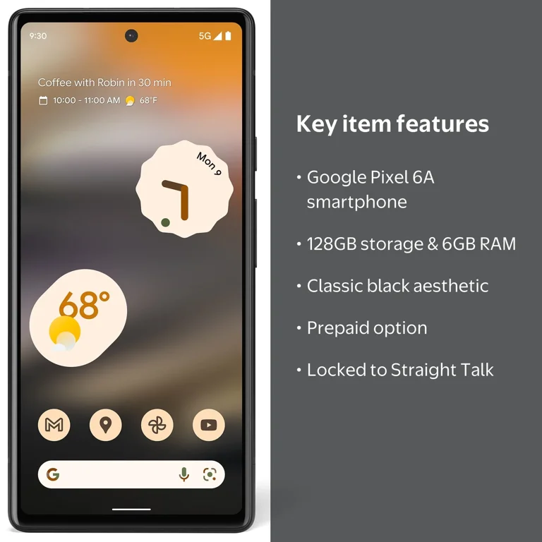 Straight Talk Google Pixel 6A 128GB, Wireless Cell Phone, 6GB RAM