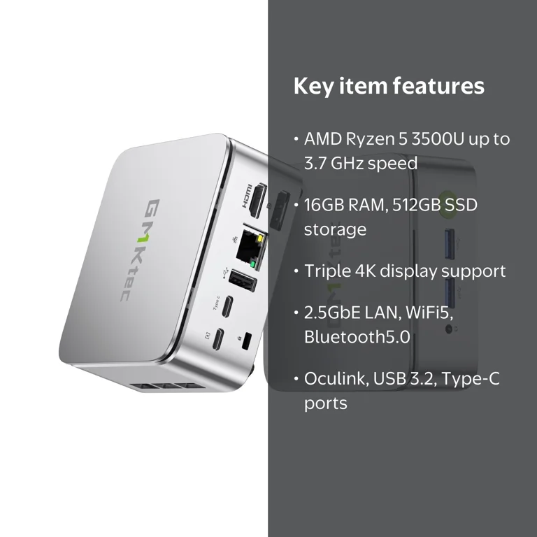 GMKtec G10 Mini PC, 16GB RAM 512GB SSD, AMD Ryzen 5 3500U (MAX 3.7