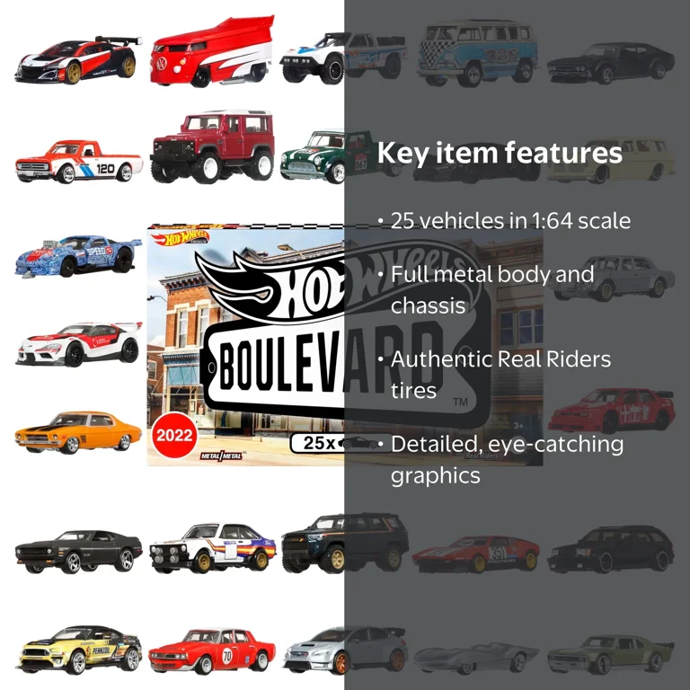 Hot Wheels Premium Real Metal Boulevard 25-Car Factory Playset, 1