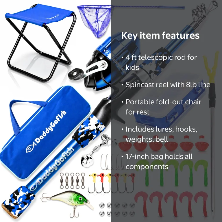 4 year old fishing pole Kids Pole, Telescopic Rod and Reel Combo Kit for Boys Girls Youth Set includes 2 rugged plastic fishing poles. DaddyGoFish Kids Fishing Pole Telescopic