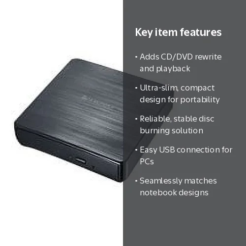 Lenovo Ultra-Slim USB External DVD Burner DB65, CD/DVD Writer