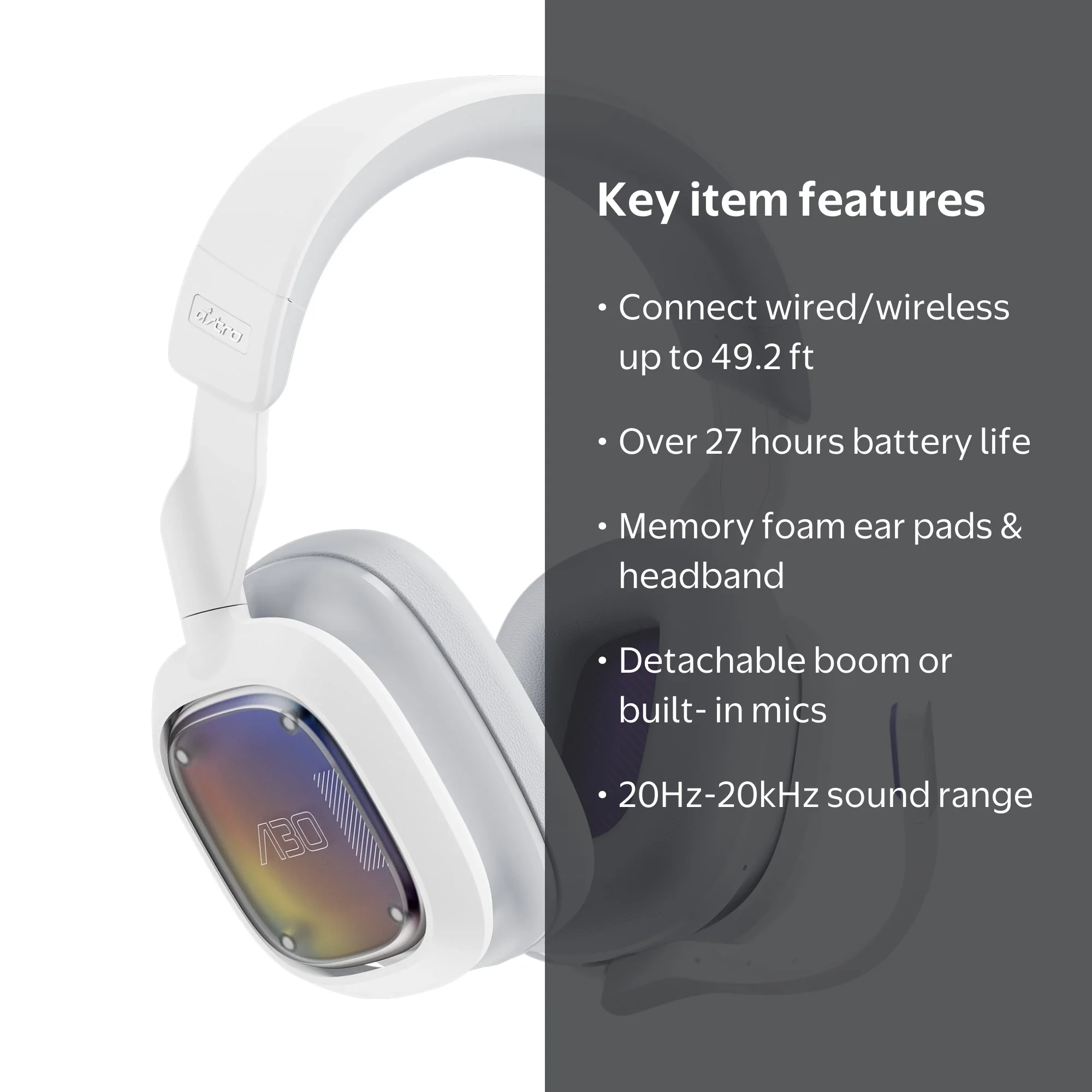 Logitech A30 Gaming Headset, Bluetooth and Wired, 49.2 ft Range