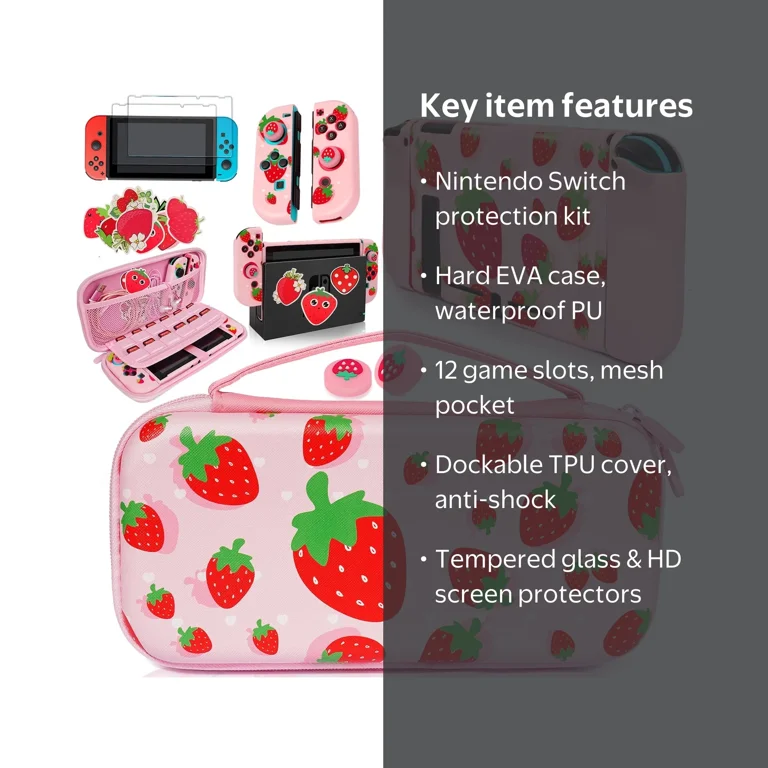 Trunple Cute Strawberry Carrying Case, Nintendo Switch 2017, Pink