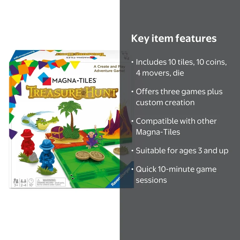 Ravensburger, Magna Tiles Treasure Hunt Game, 10 Magna Tiles, Ages