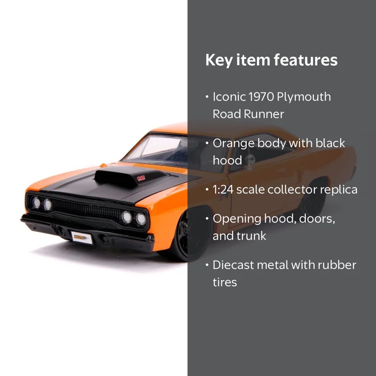 Jada Toys 1:24 Scale Diecast Metal 1970 Plymouth Road Runner Hood