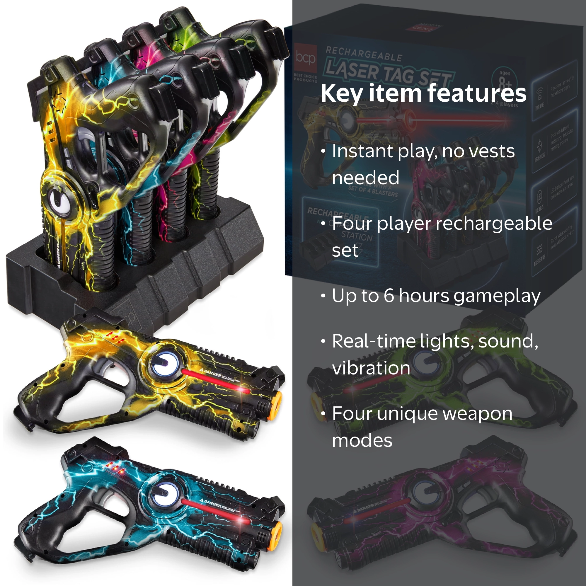 Best Choice Products Rechargeable Laser Tag Blaster Set, 4 Colors