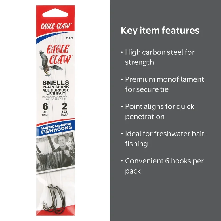 eagle claw snelled fish hooks Baitholder Snells, Fishing Hooks, Bronze  Forza Sports quality carbon steel for maximum strength and toughness Eagle Claw Snelled Baitholder Single