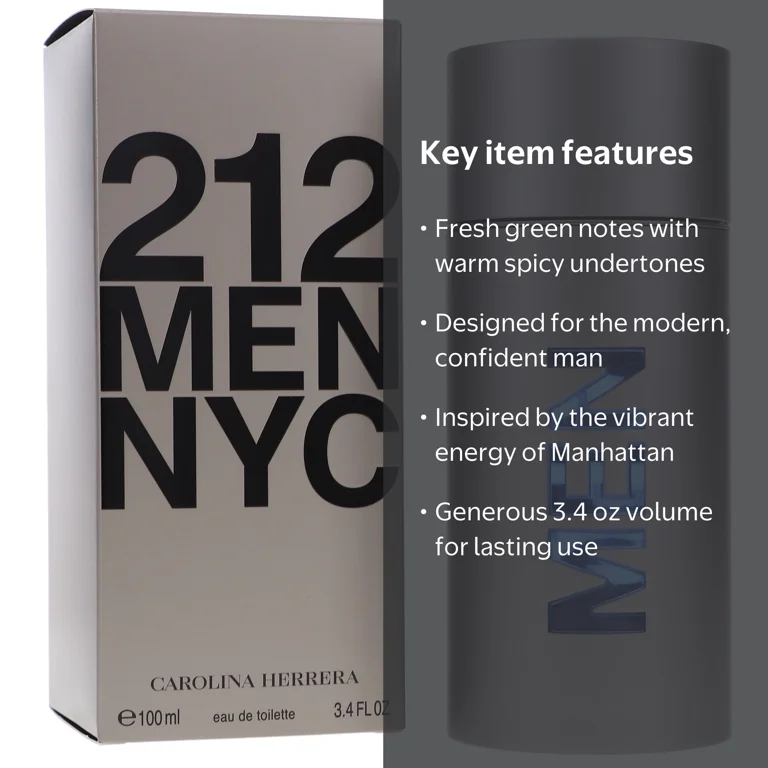 Carolina Herrera, Eau de Toilette, 3.4 oz, 212 Men NYC - Walmart.com