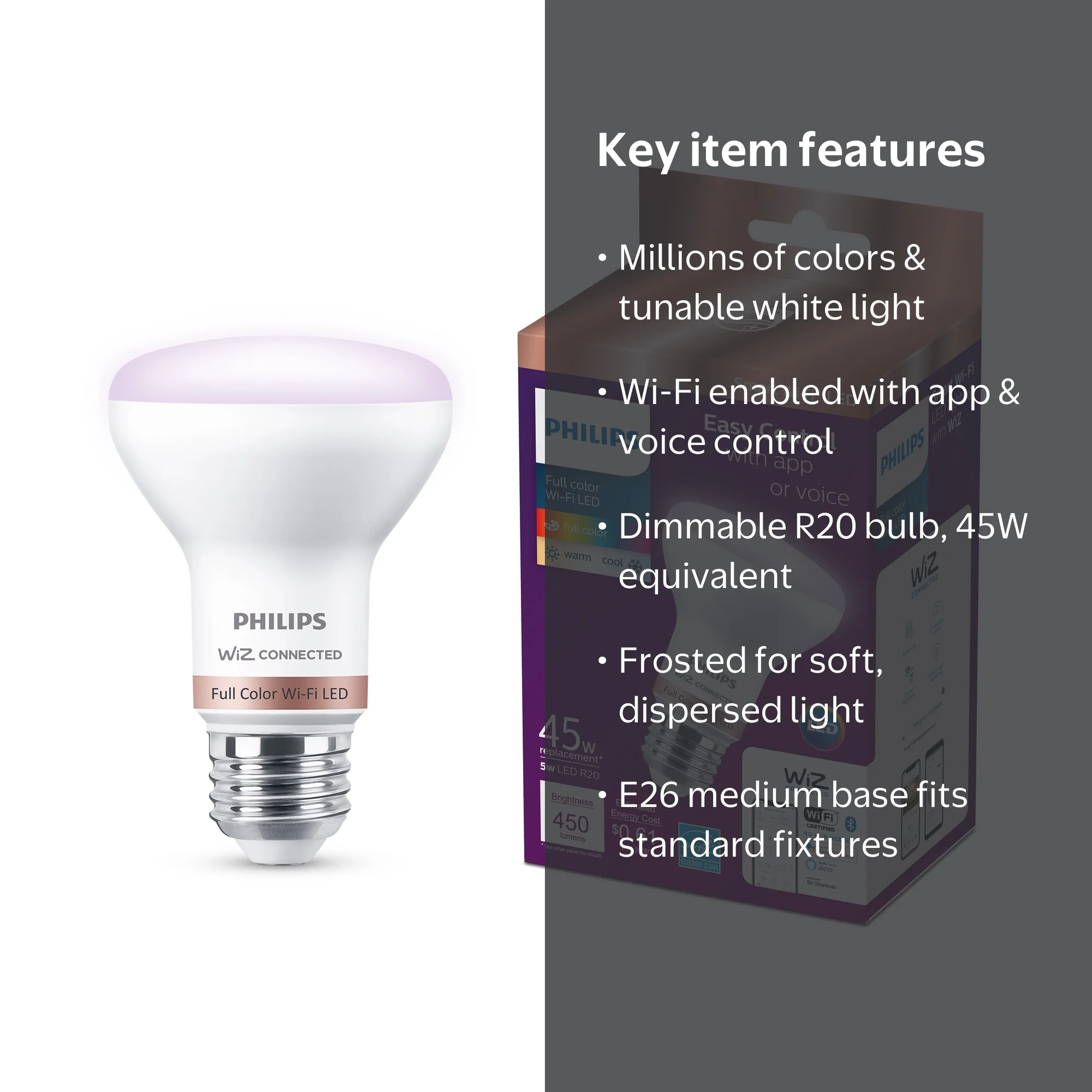 Philips Smart Wi-Fi LED 45-Watt R20 Bulb, Multicolor, 1pk