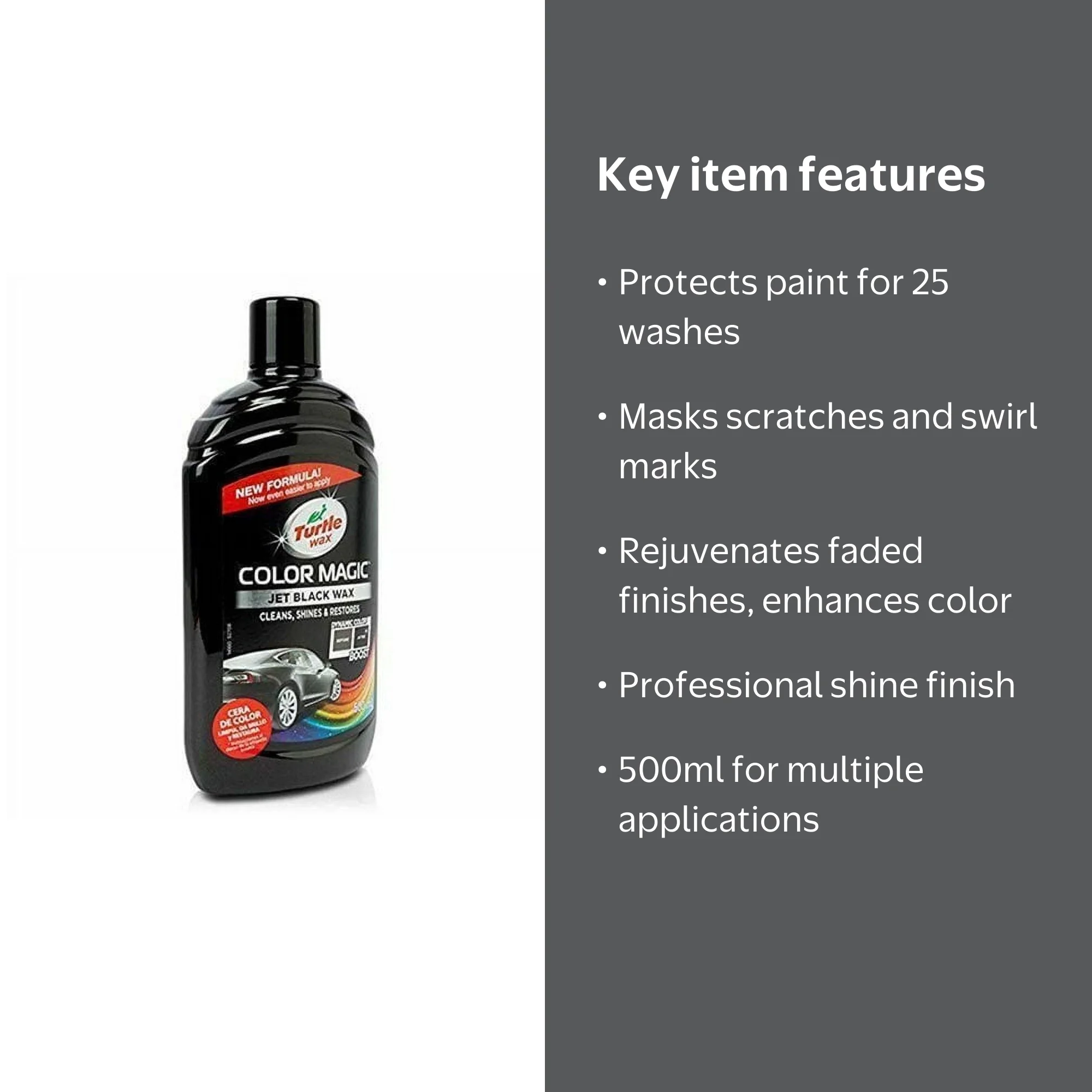 Turtle Wax Colour Magic Jet Black Car Polish 500ml, Restores Shine