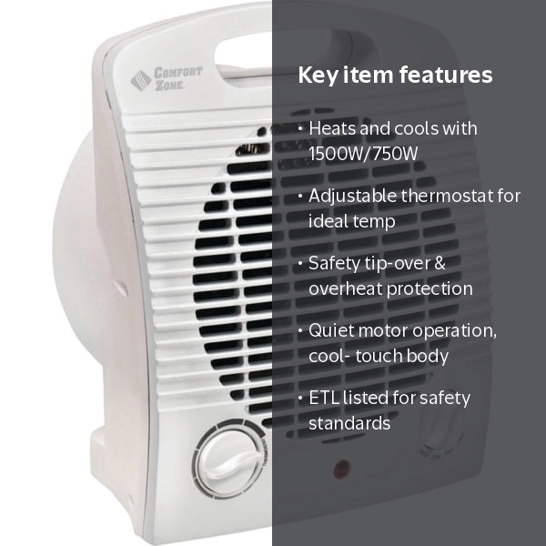 Comfort Zone Compact Portable Electric Space Heater Fan