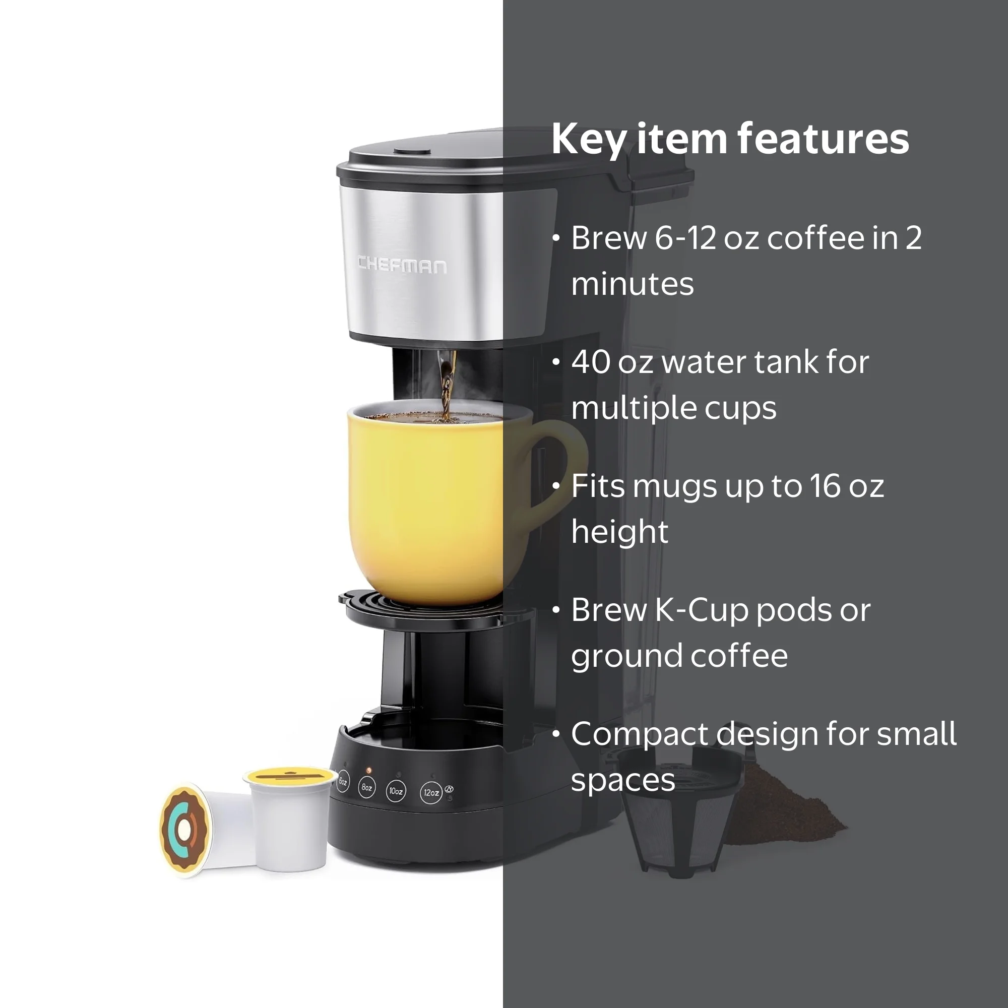 MAXコーヒ Chefman InstaCoffee Max+ Single Serve Coffee Maker, 40oz Reservoir