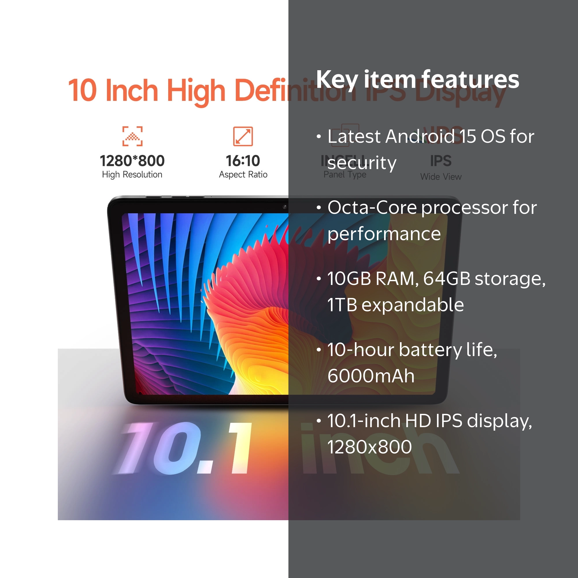 2026 Android 15 Tablet with Octa-Core for Adults,10.1 Inch Tablet