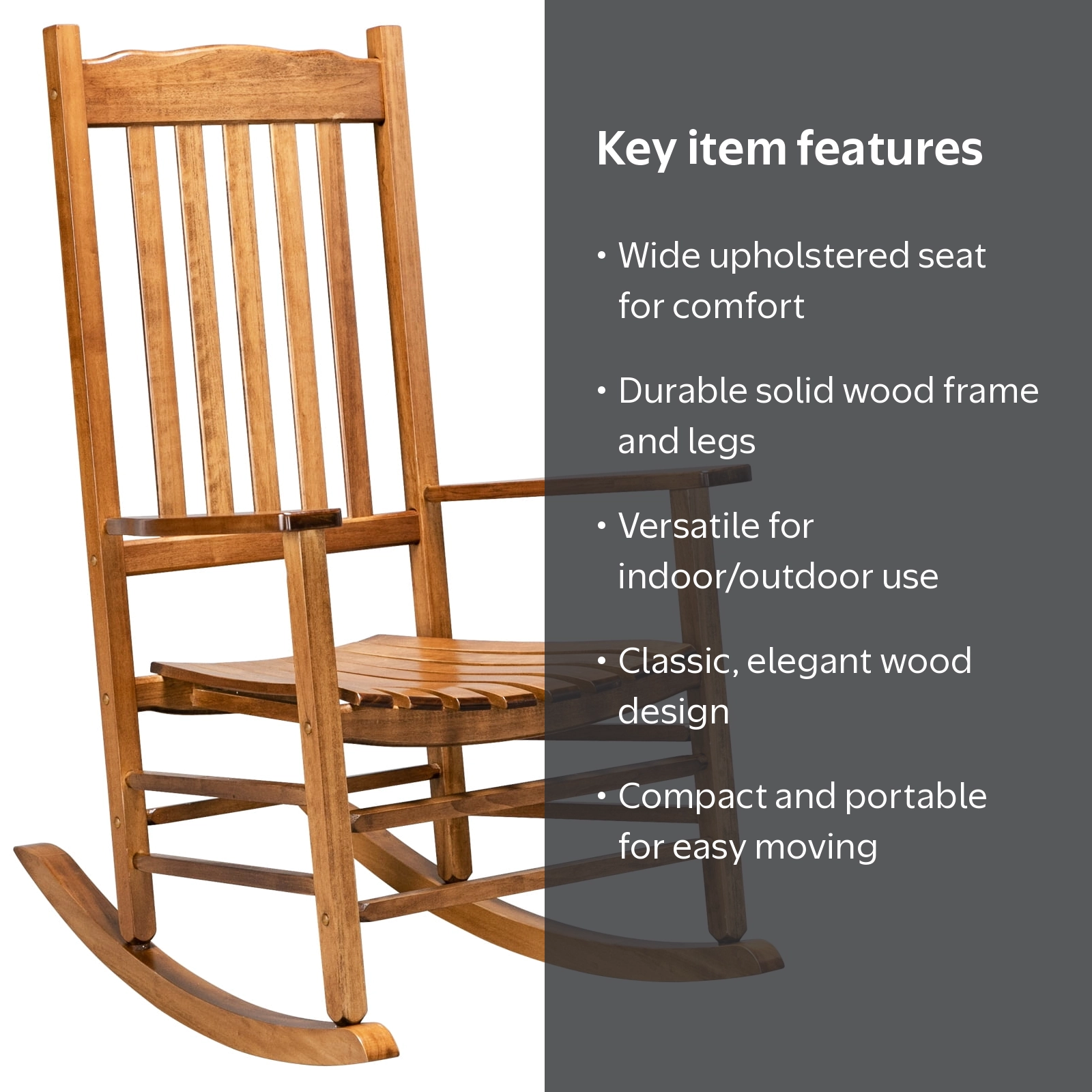 Ktaxon Outdoor Rocking Chair, Solid Wood Frame, Fabric Seat, 24.41
