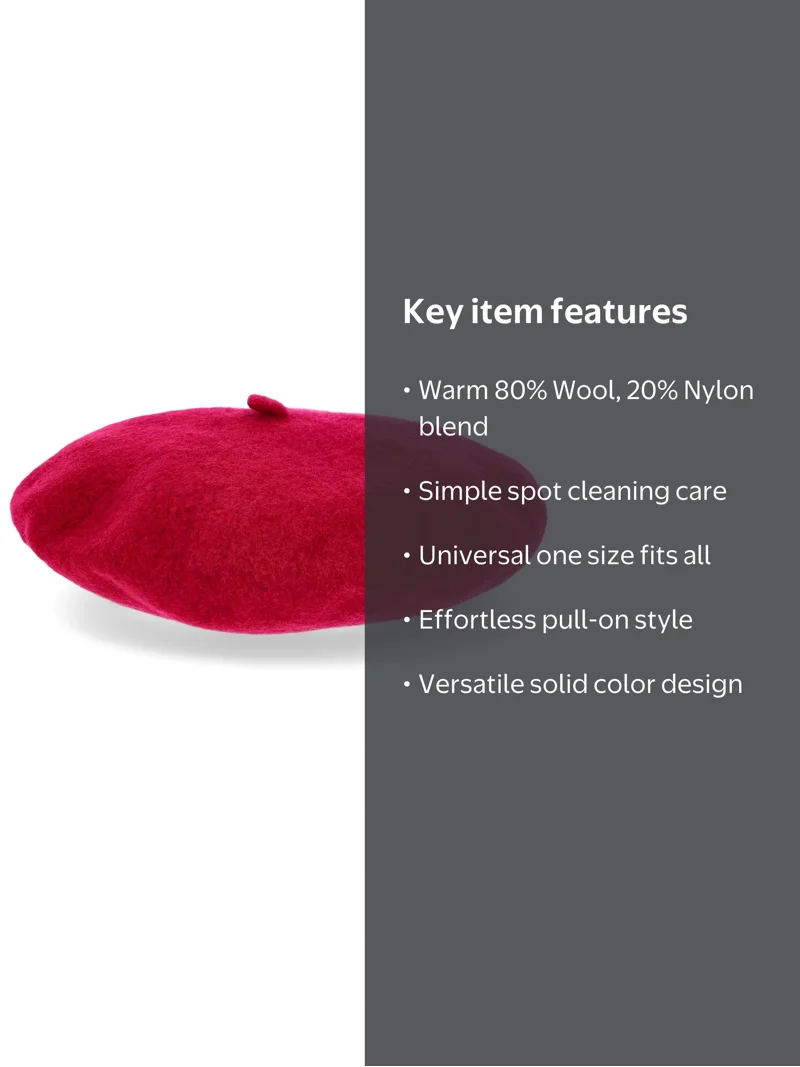 No Boundaries Women's Solid Beret, One Size, Raspberry - Walmart.com