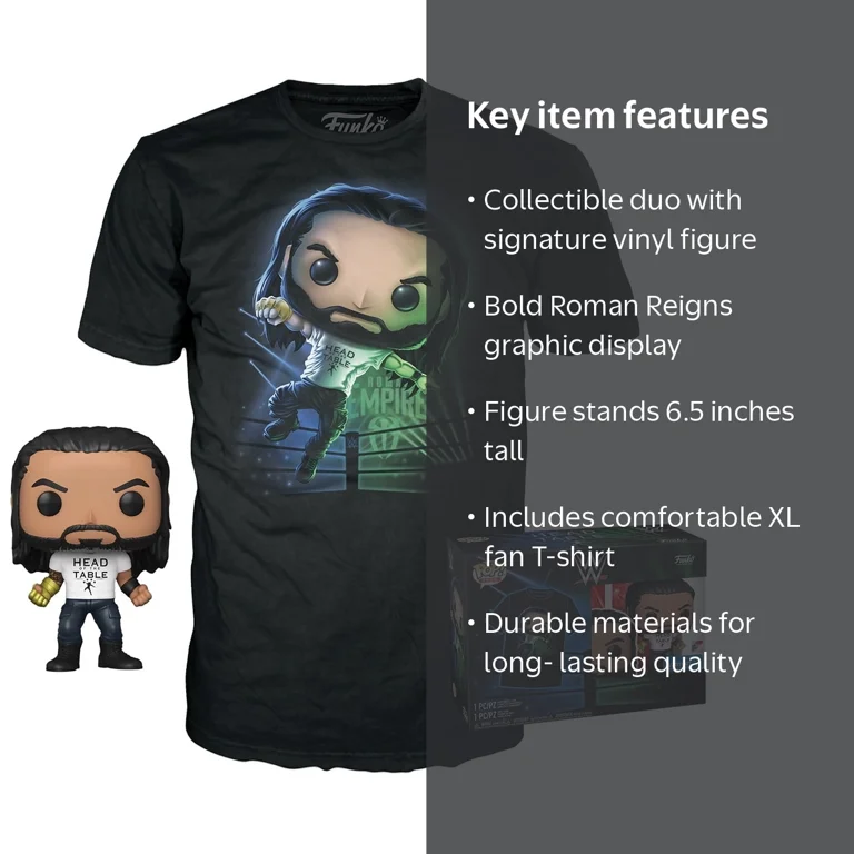 Funko Pop! Wrestling Bundle: WWE Roman Reigns Pop & Tee, XL Size