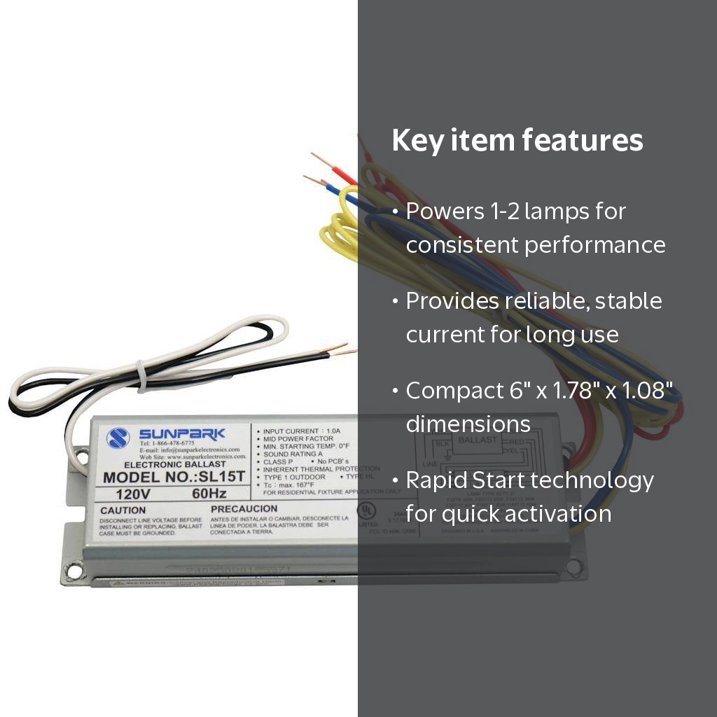 Sunpark SL15T Ballast #113060 - Rapid Start 1-2 Lamp - 120V T8