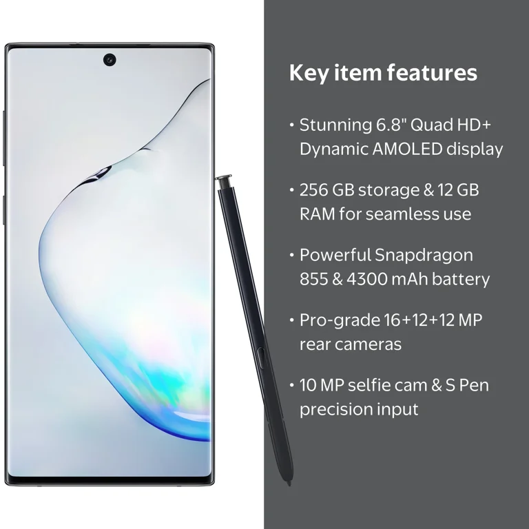 Samsung Galaxy Note10+ Plus Cell Phones, 256GB, Unlocked, Black