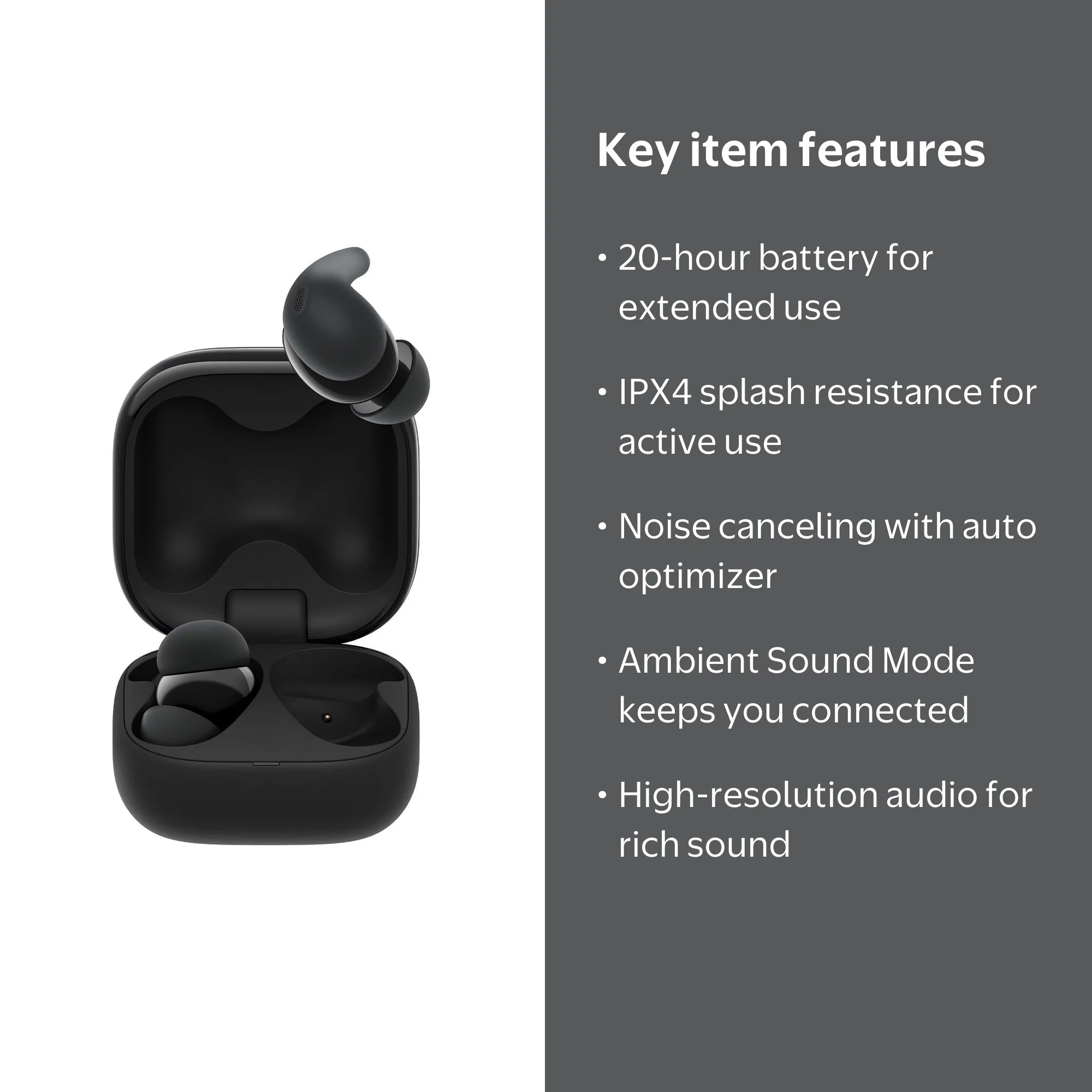 Sony LinkBuds Fit Truly Wireless Earbuds, Black, Comfortable Noise