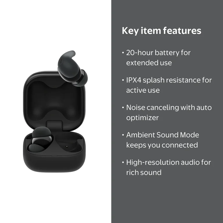 Sony LinkBuds Fit Truly Wireless Earbuds, Black, Comfortable Noise