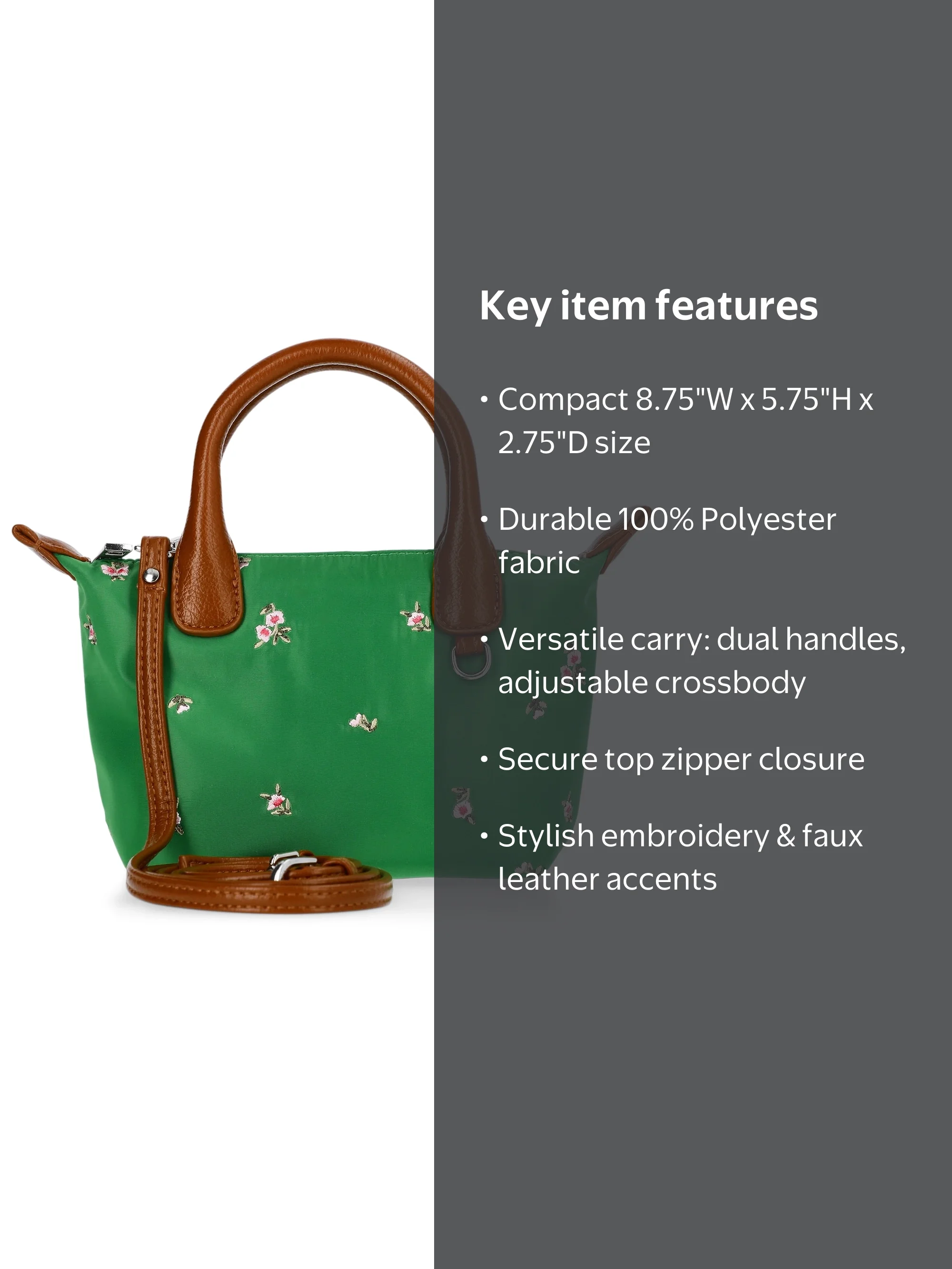 No Boundaries Women's Mini Tote Crossbody Bag, Turf Green with