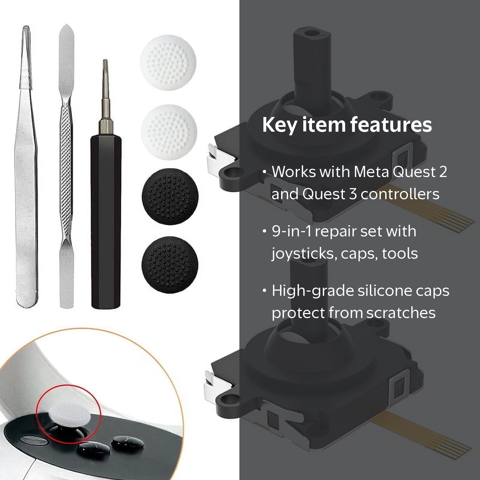 Joystick Replacement Kit for Oculus Quest 2, Repair Kit for Meta