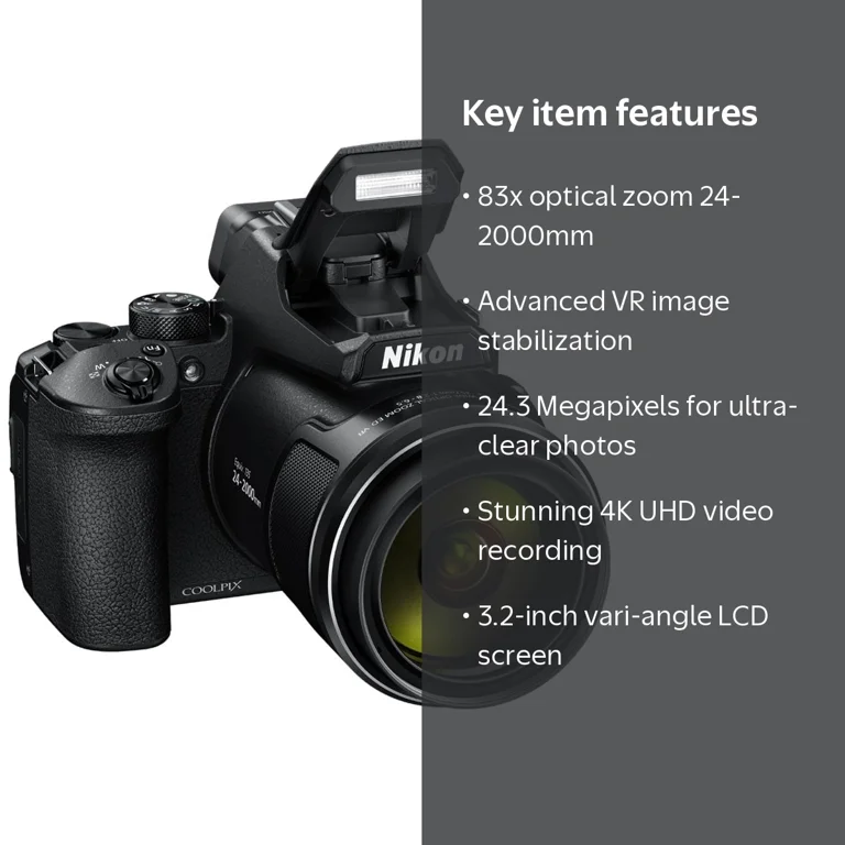Nikon, COOLPIX P950 Digital Camera, 16MP 83x Zoom, 4K UHD, Black