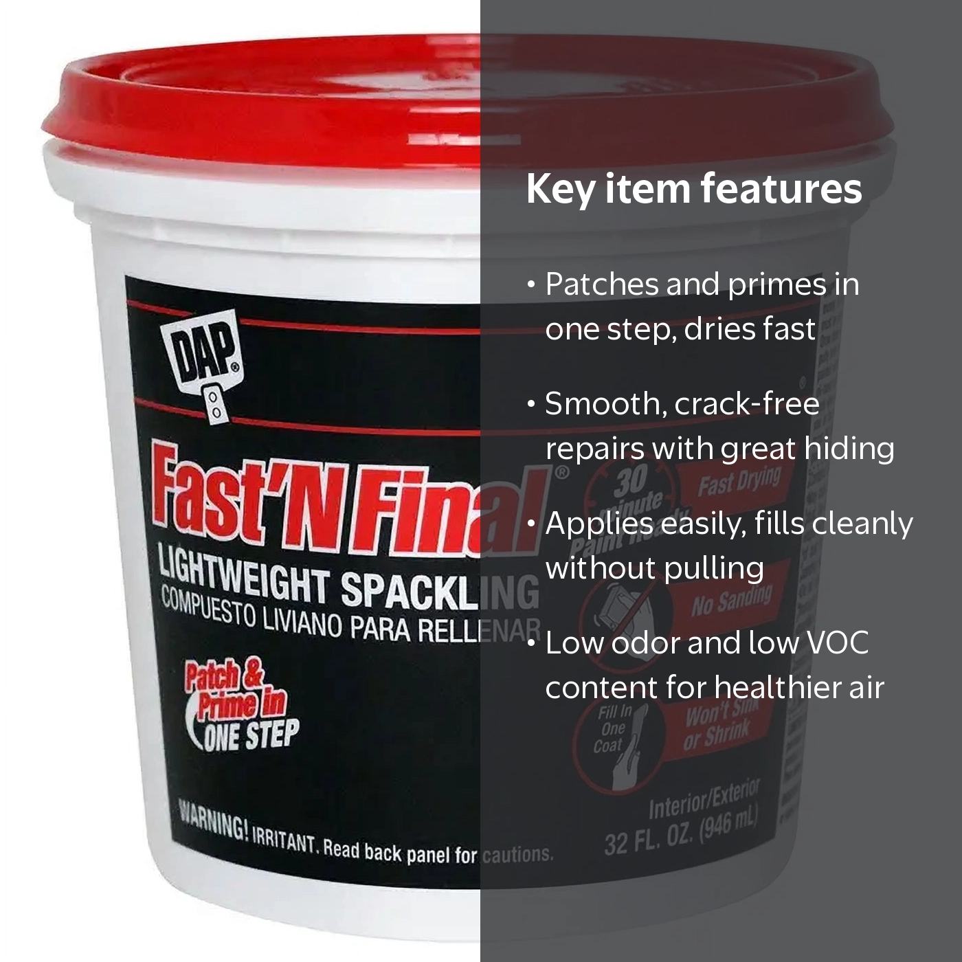 DAP Fast'n Final Lightweight Wall Filler, Quart 7079812142