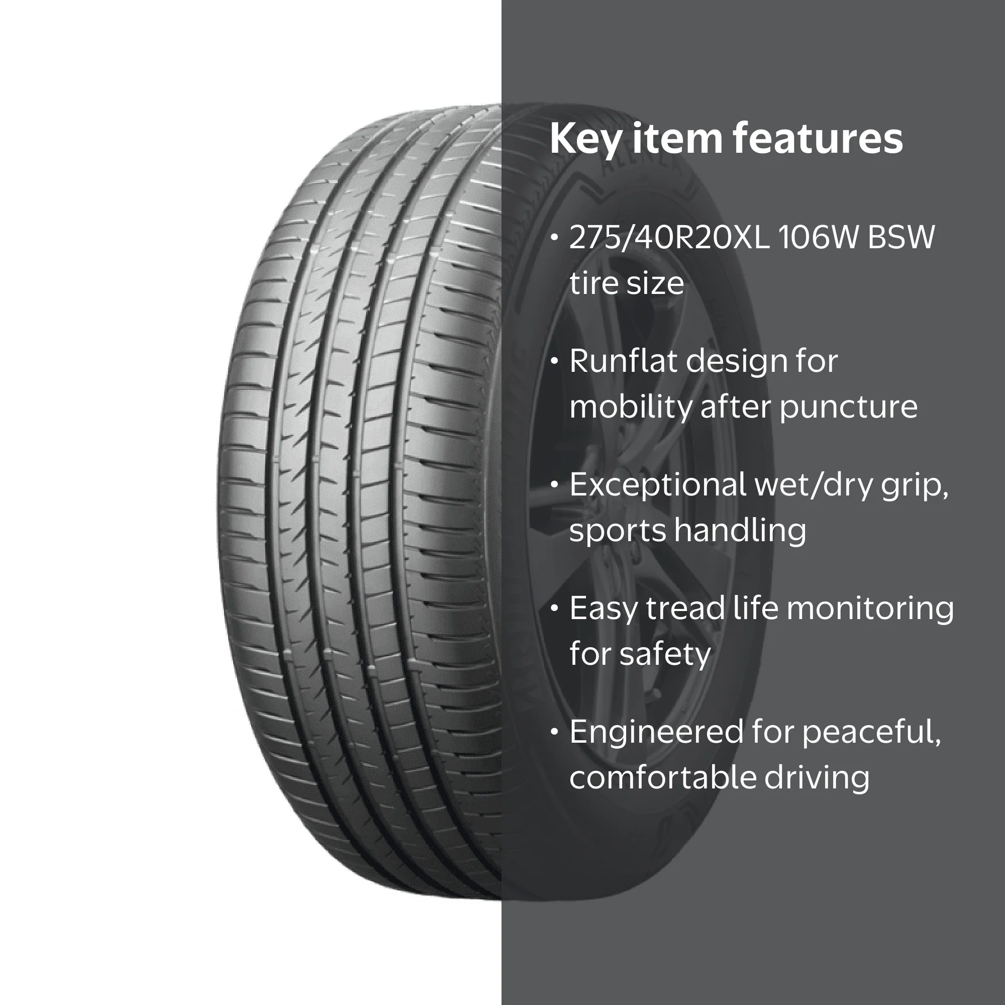 Bridgestone Alenza 001 Runflat Tire 275/40R20XL 106W BSW - Walmart.com
