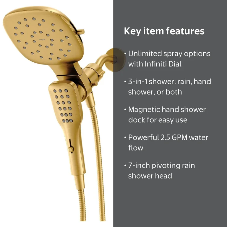 Moen, Wall Mount Handheld Showerhead, 220C5, Gold, 2.5 GPM