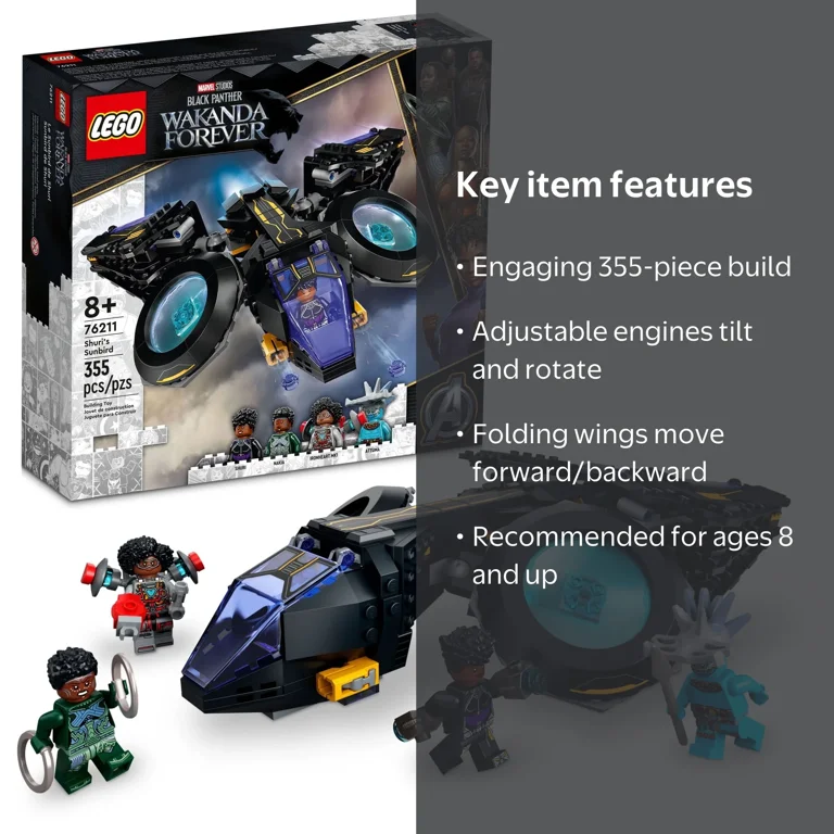 プレステ5 LEGO Marvel Black Panther Shuri's Sunbird 76211 Buildable Toy Set