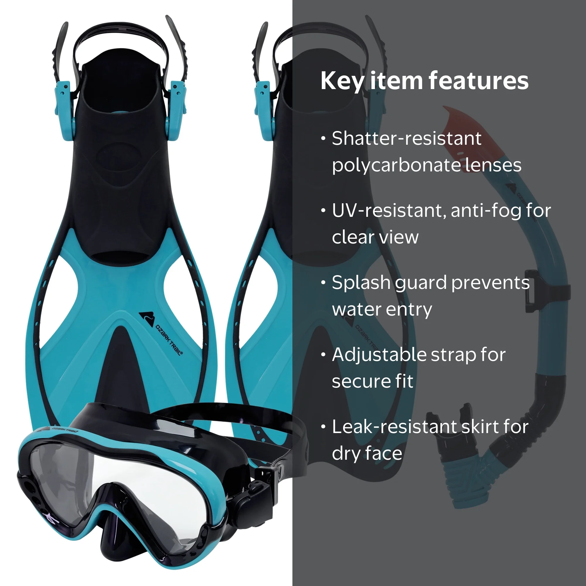Ozark Trail Youth Snorkel Set with Splash Guard and Shatter