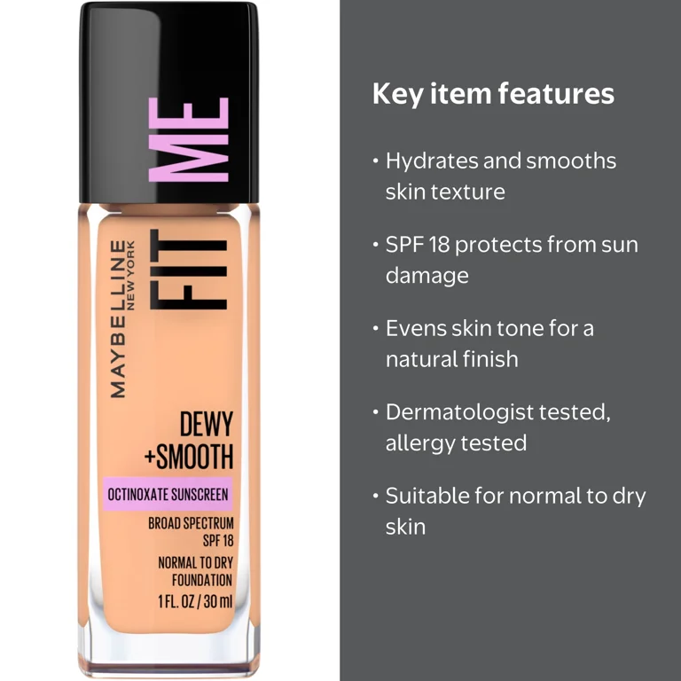 Maybelline, Liquid Foundation, Dewy + Smooth SPF 18, Buff Beige