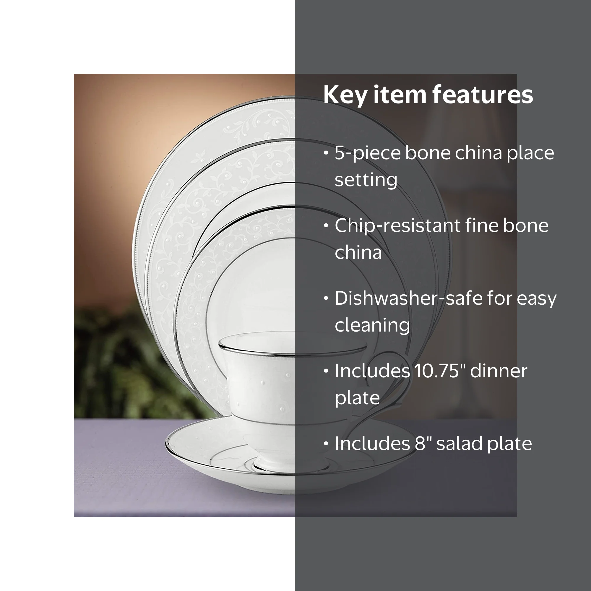 Lenox Opal Innocence 5-Piece Dinnerware Settings, White Bone China