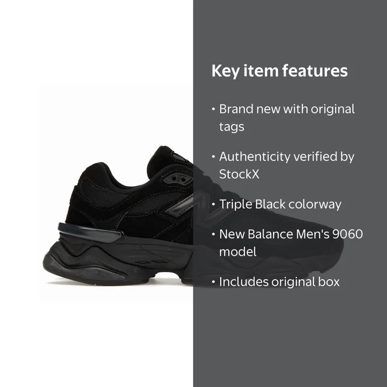New Balance Men's 9060 Triple Black Shoes, from StockX - Walmart.com