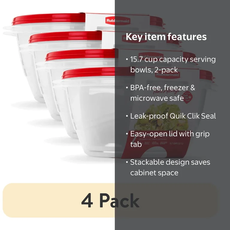 4 pack) Rubbermaid TakeAlongs Serving Bowl Food Storage Containers