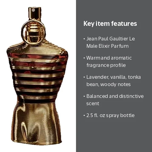 Jean Paul Gaultier, Le Male Elixir Parfum, 2.5 oz, Aromatic