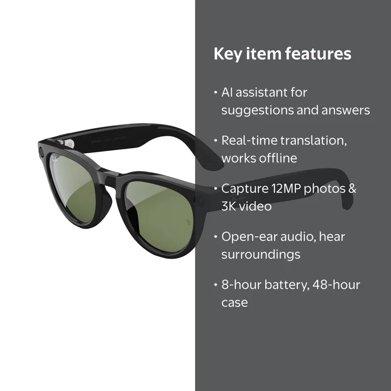 Ray-Ban Meta (Gen 2), Headliner, Shiny Black, Green Lenses | Smart