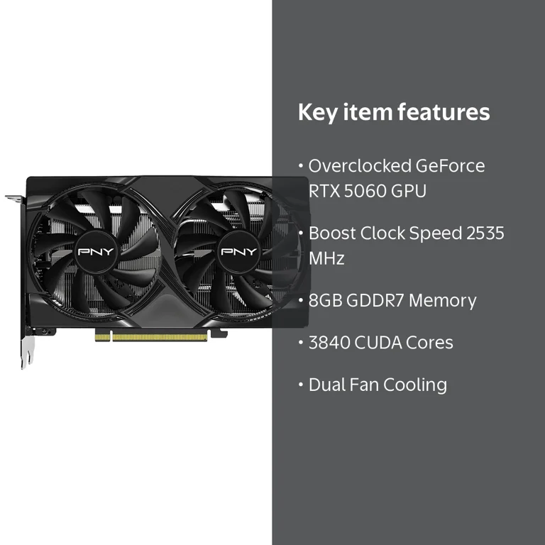 PNY Dual Fan OC GeForce RTX 5060 8GB GDDR7 PCI Express 5.0 x8 ATX
