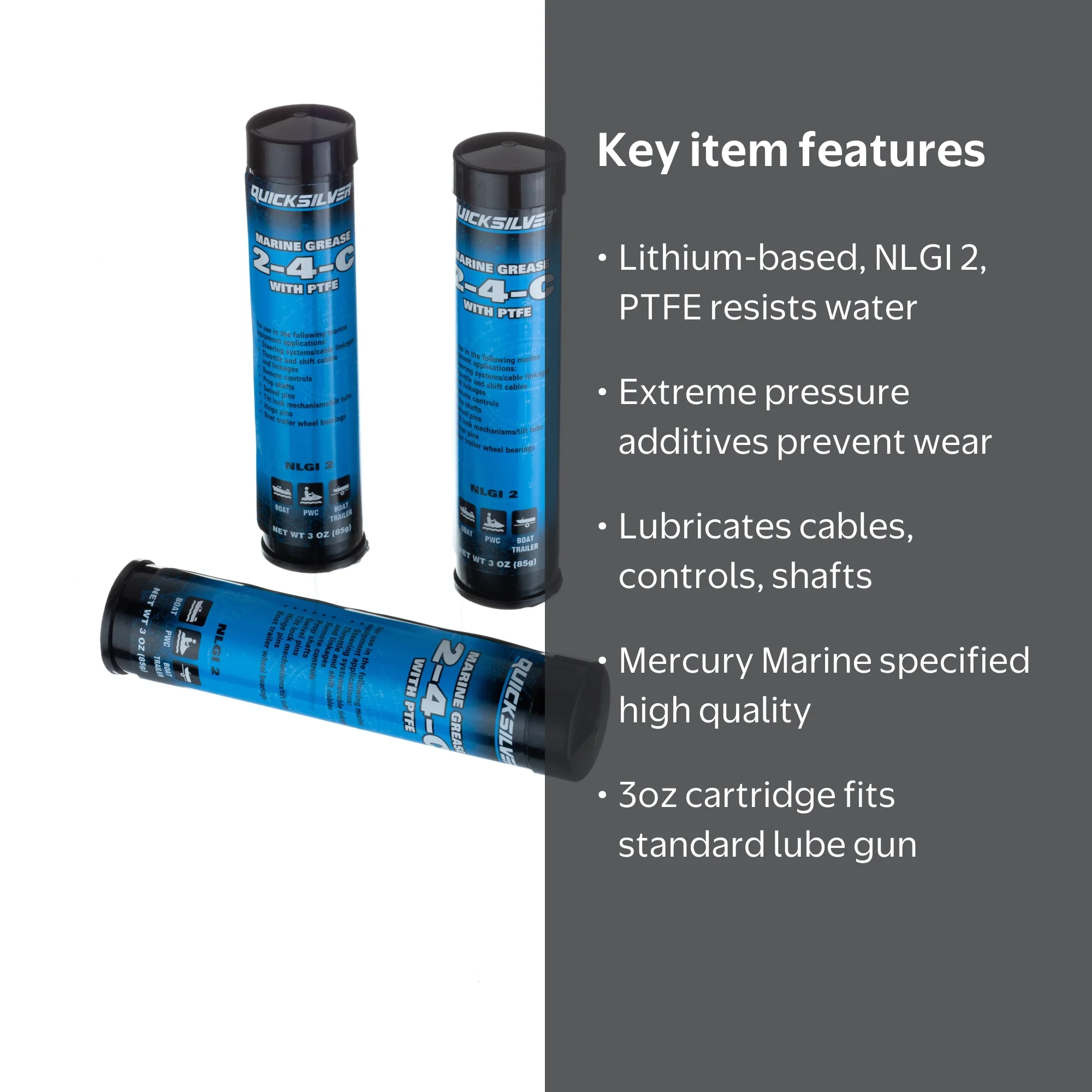 Quicksilver 802861Q1 2-4-C Marine Grease/Lubricant With PTFE, 3oz