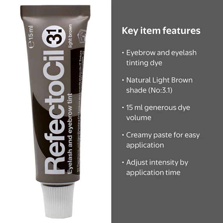 RefectoCil Eyelash and Eyebrow Tint, Light Brown 3.1, Long-Lasting