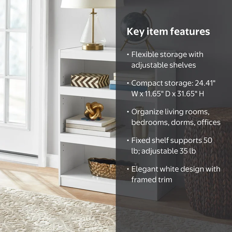 white0327　3個セット Mainstays Framed 3-Shelf Bookcase with Adjustable Shelves, White