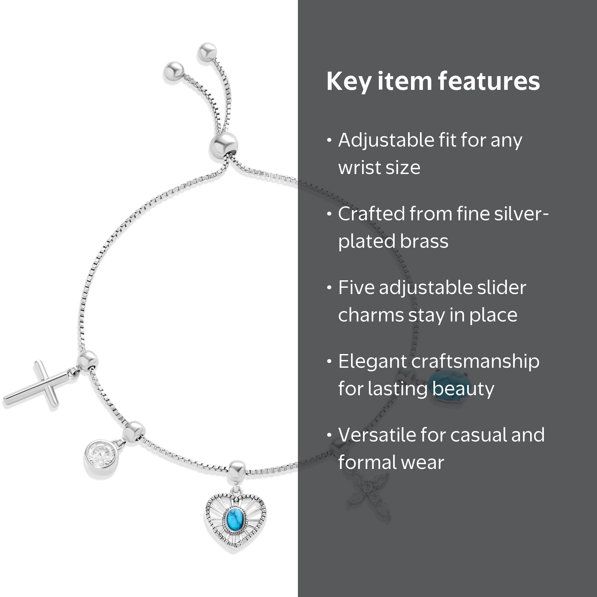Believe Women's Silver Plated Slider Charm Bracelet Adjustable