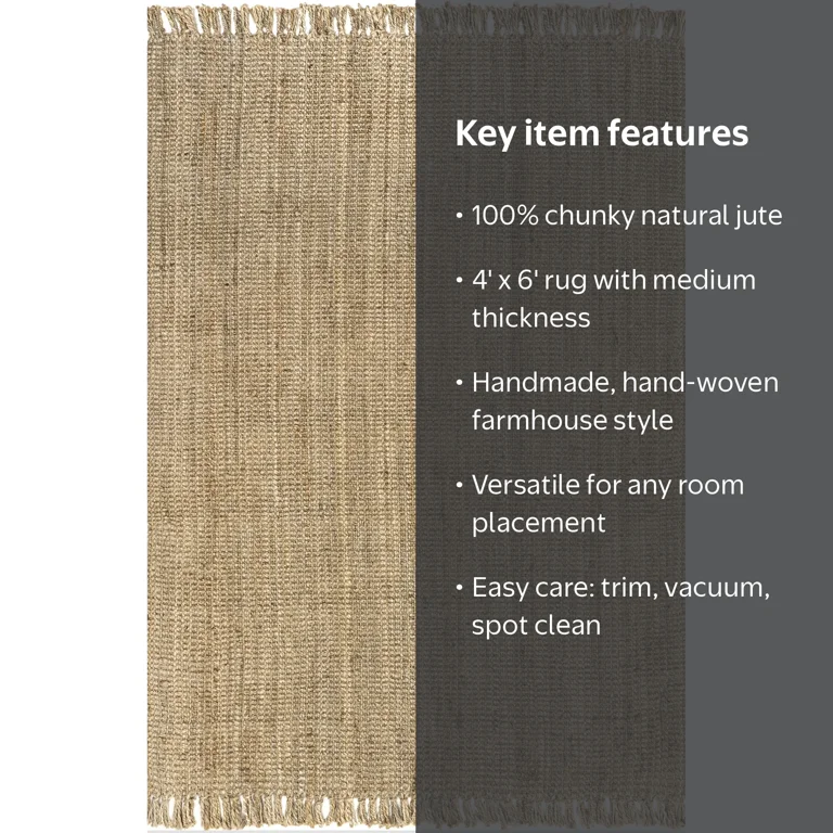nuLOOM Natura Hand-Woven Jute Area Rug, Beige, Ideal for Living
