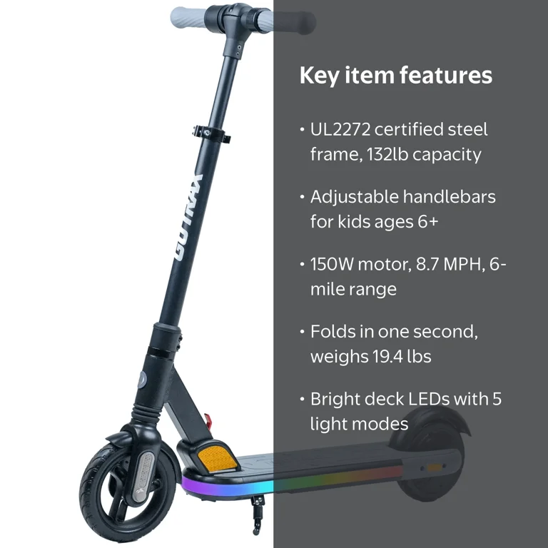 GOTRAX XoomPlus Foldable Electric Scooter for Kids Ages 6+, 150W