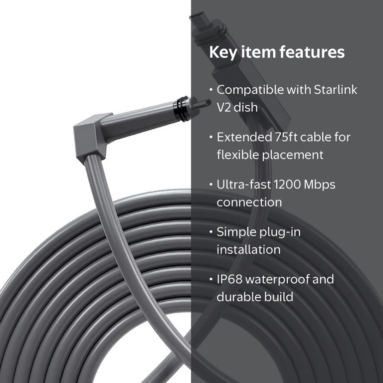 Starlink Cable 75FT(23M) for Starlink Actuated Gen 2, Replacement