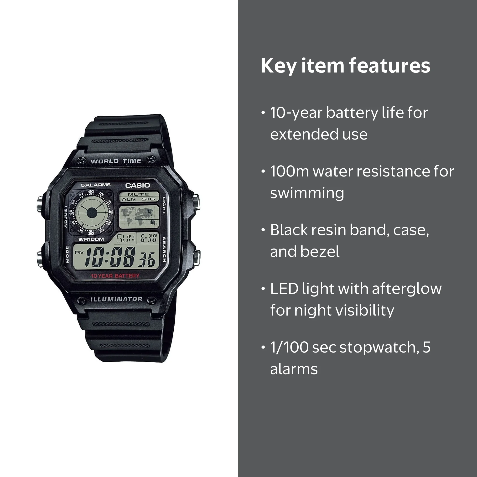 Casio Adult Men's Digital Resin Square Plastic Watch AE1200WH-1A