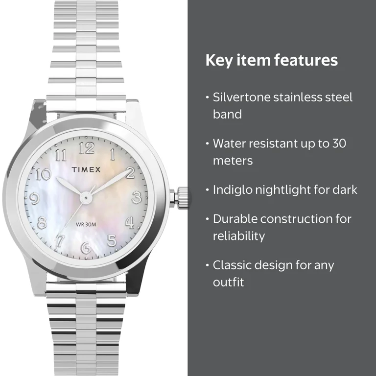 Timex Women's Stainless Steel Wristwatch with Indiglo Nightlight