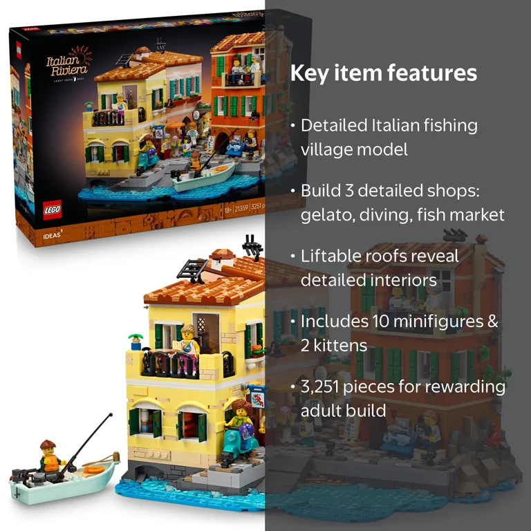 LEGO Ideas Italian Riviera Set, 21359, Adults Coastal Village