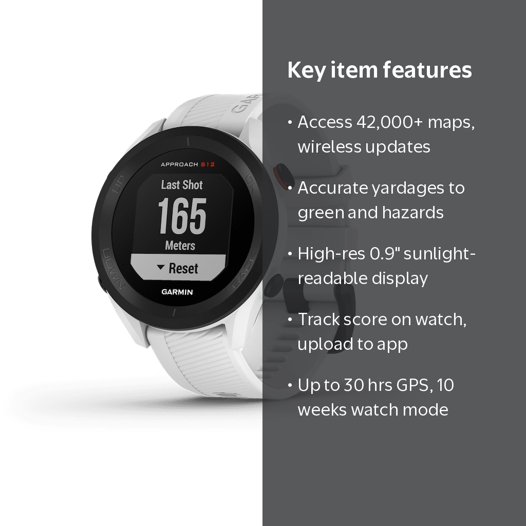 Garmin Approach S12 Bluetooth Golf Watch, 176 x 176, White